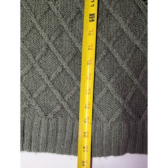 American Eagle Women’s XL Sweater Olive Green Cable Knit Diamond Crop Mock Neck - Picture 7 of 15
